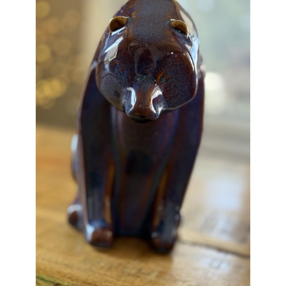 Scandinavian Vintage Blue Brown Drip Glaze Ceramic Bear Figurine Art Sculpture - Picture 10 of 11